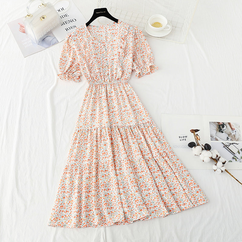 Ruffle floral dress sweet Mori Chiffon Skirt  4899