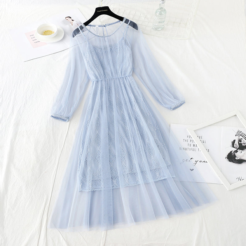 Suspender backing French minority long skirt fairy super fairy series  4737