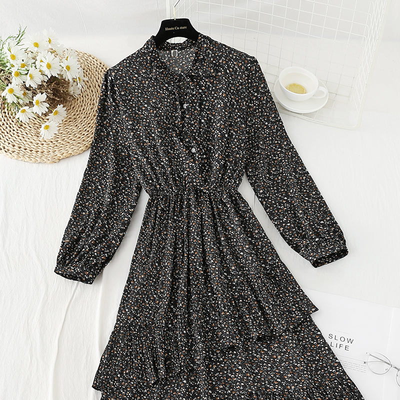 New irregular pleated Ruffle French Vintage chiffon long skirt  4823