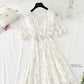 New French gentle V-neck Bubble Sleeve Chiffon fairy skirt  4876