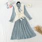 New suit knitted vest Pleated Chiffon Skirt two piece long skirt  4725