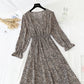 Korean vintage floral dress looks thin with ruffle sleeves  4843