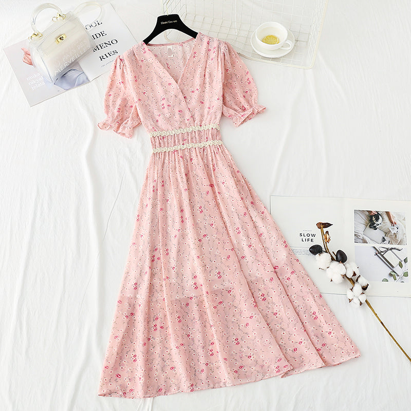 French Vintage chiffon dress with ruffle  4885