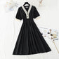 Lace edge French retro temperament, narrow waist and small black skirt  4905