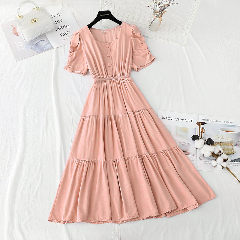 New French style square neck bubble sleeve fairy skirt with slim temperament  4900