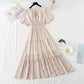 Gentle wind floral dress sweet fairy skirt bubble sleeve A-line skirt  4894