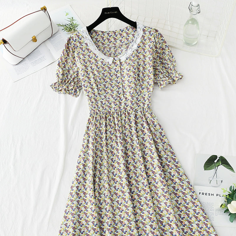 New medium length chiffon skirt with short sleeves is thin and gentle  4864