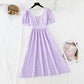 New style pearl square neck skirt with slim waist French dress  4670