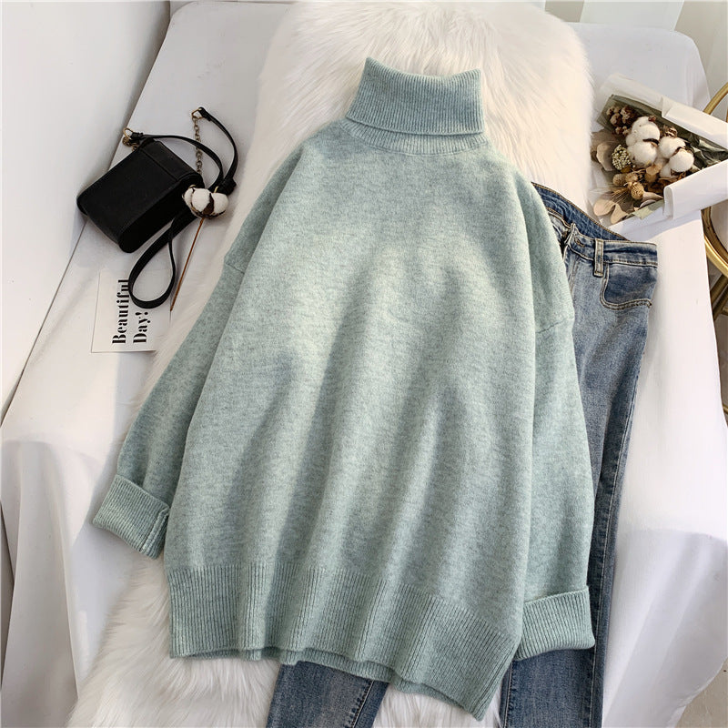 Sweater female high neck loose lazy wind  4920