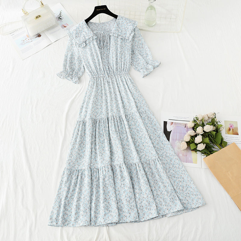 Sweet baby collar floral dress gentle wind and snow spinning dress  4883