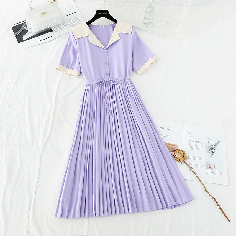 Robe française plissée slim à la taille avec col et ceinture de costume de nouveau style 4676