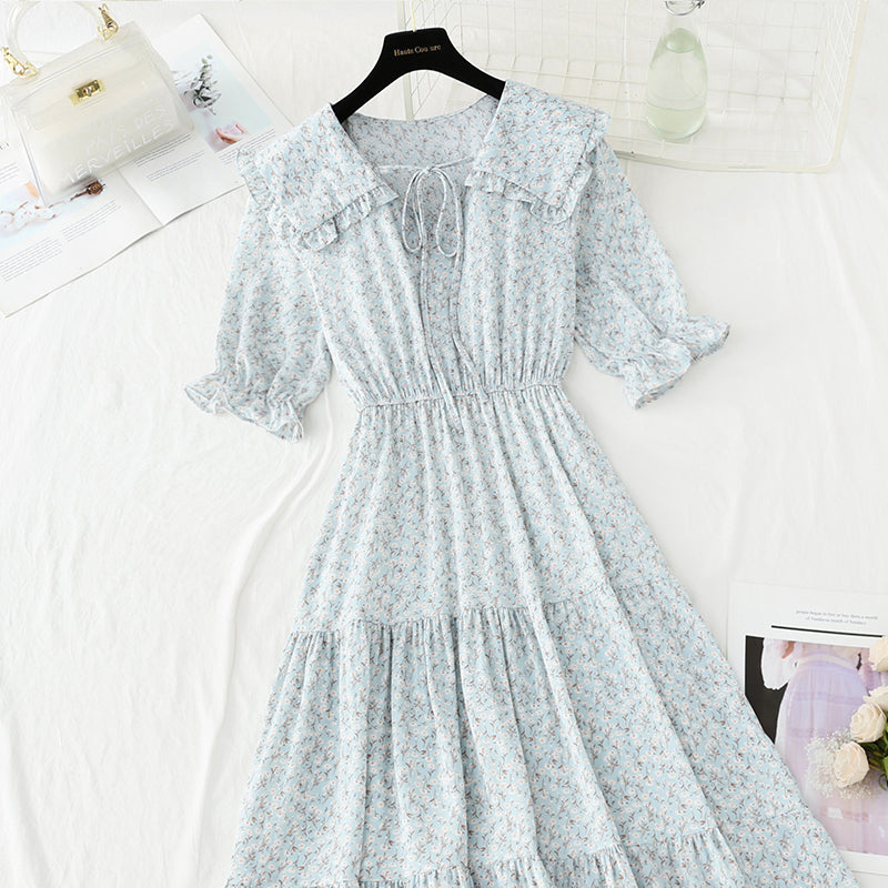 Sweet baby collar floral dress gentle wind and snow spinning dress  4883