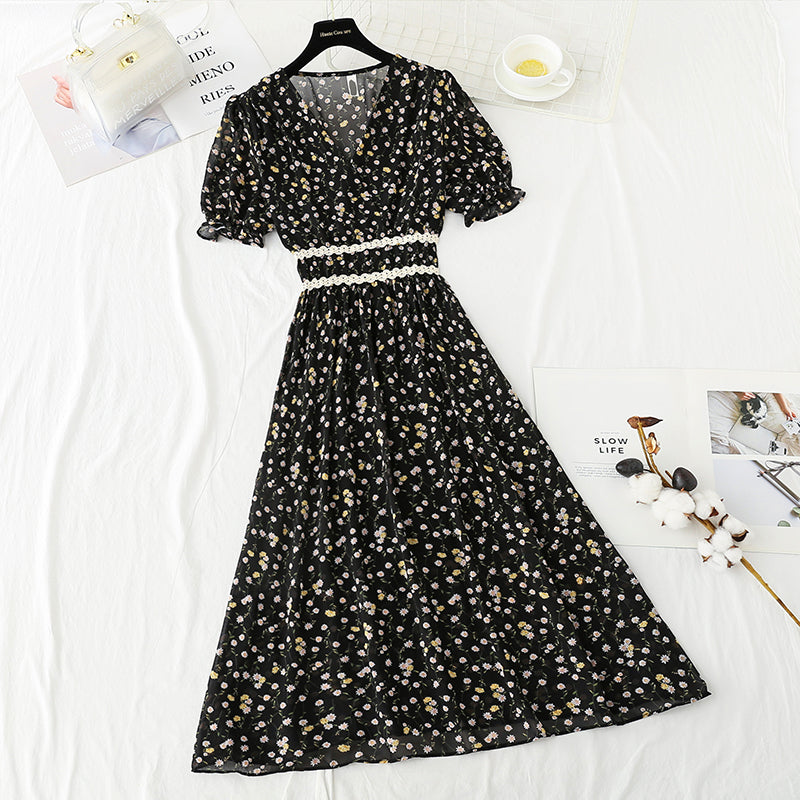 French Vintage chiffon dress with ruffle  4885