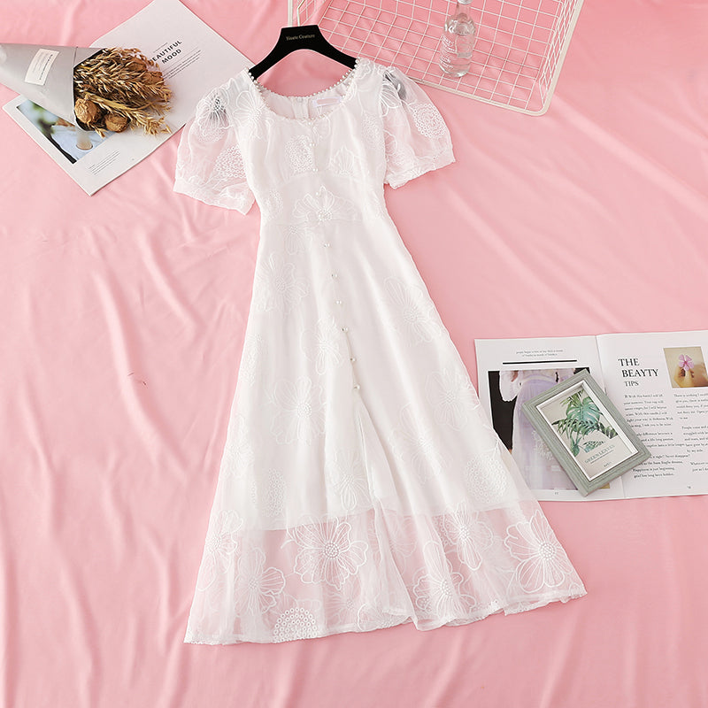 Small fragrance waist closing thin skirt French Vintage chiffon long skirt  4679