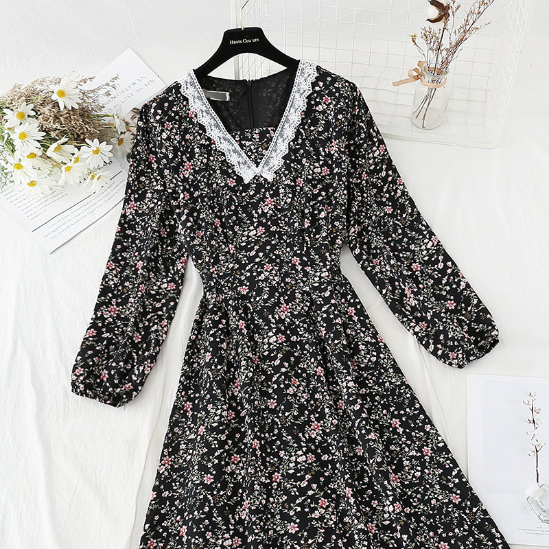 The waist is slim, the floral dress is gentle, the Lace Chiffon Skirt  4812