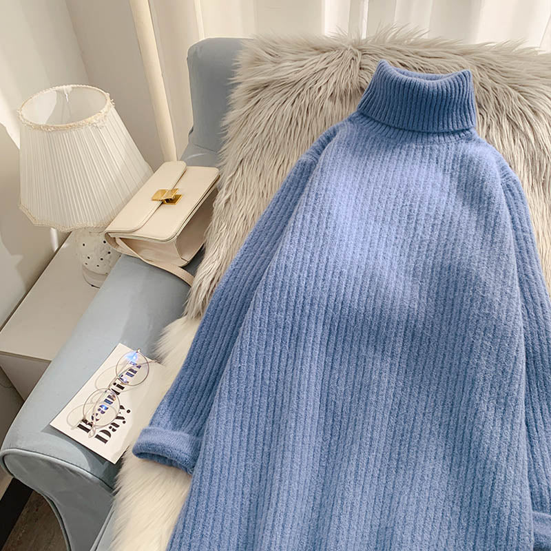 Medium length sweater women's Korean version loose over the knee  4931