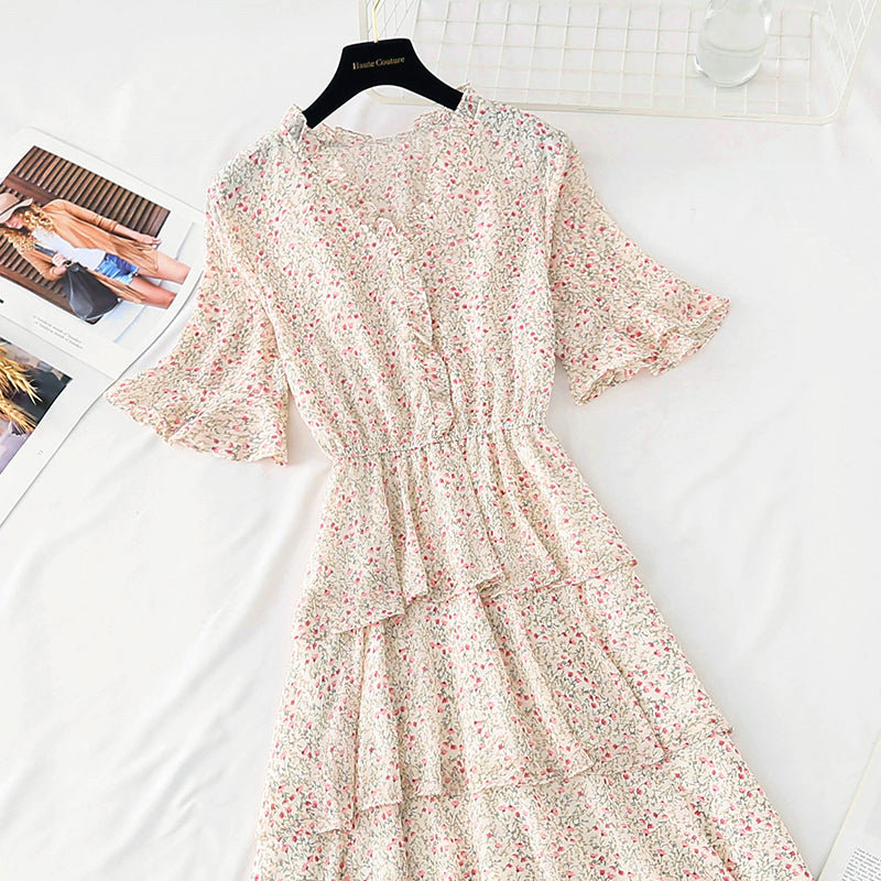 Die neue Taille ist schmal, französischer Retro-Chiffon-Kuchen-Langrock 4602