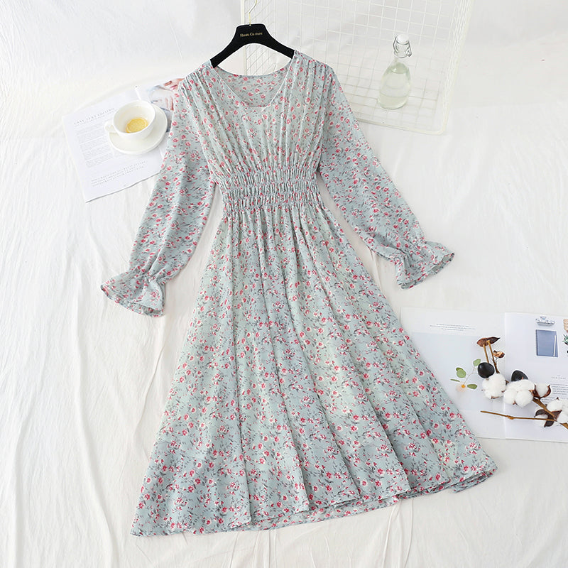 New women's pleated elastic waist Floral Dress  4816