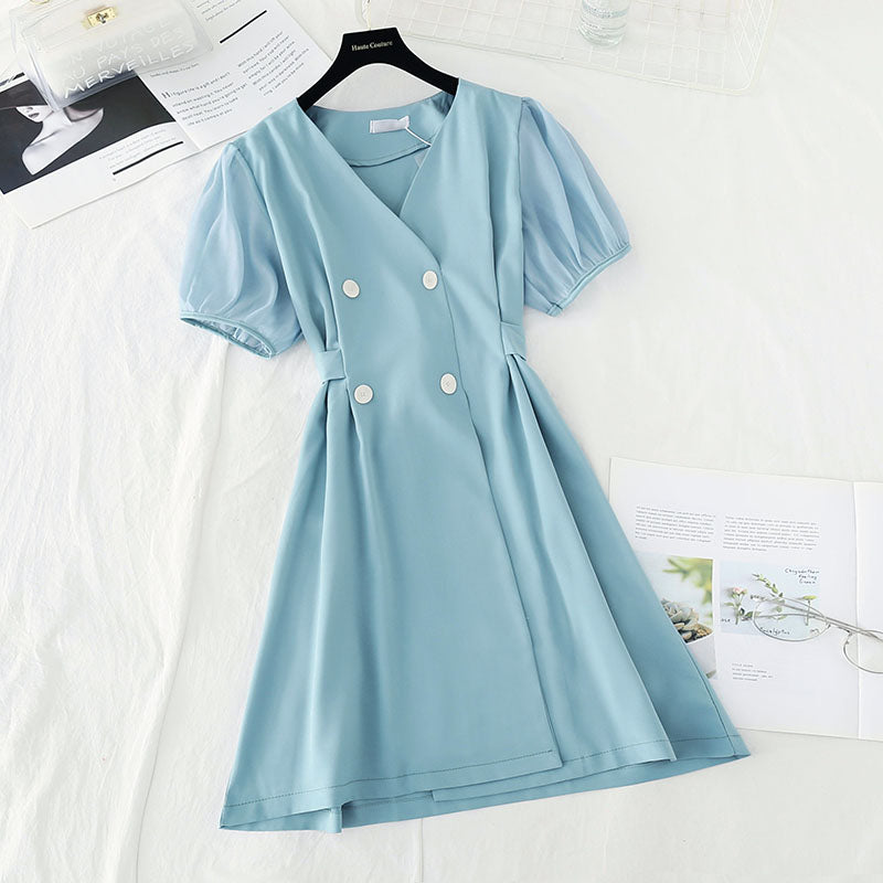 Chiffon waistband shows thin temperament. Small double breasted suit skirt  4649