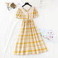 New lace doll collar sweet Plaid Cotton Linen Skirt fairy super fairy series  4598