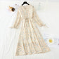 New long sleeve waistband lace up thin Chiffon gentle wind Floral Dress  4719