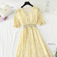 New French gentle V-neck Bubble Sleeve Chiffon fairy skirt  4876