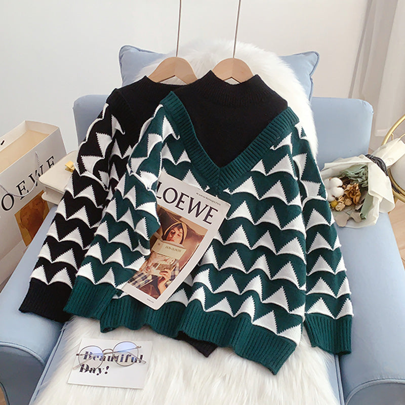 Pullover mit halbem Stehkragen für Damen, kleiner Mann, gefälschter zweiteiliger Designsinn 4936