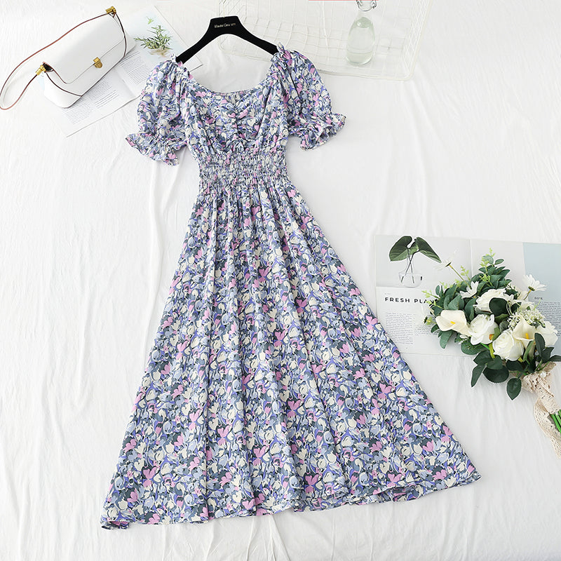 New gentle wind floral dress French Chiffon tea break skirt  4863