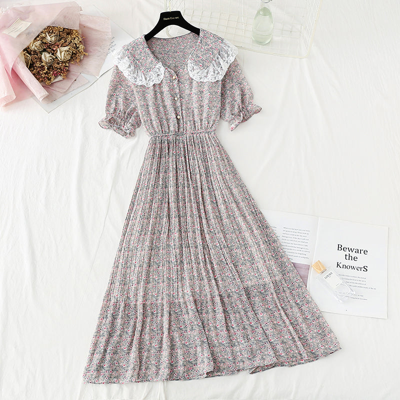 New baby collar Floral Chiffon Skirt French retro fairy skirt  4875