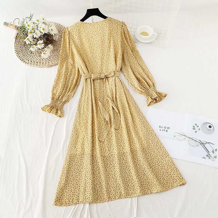 Nouvelle robe de pause thé française en mousseline de soie avec bandage fin et fermeture à la taille 4576