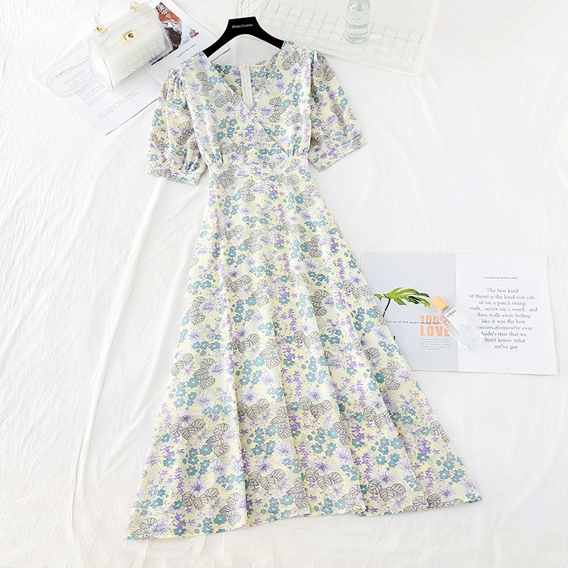 Robe vintage en mousseline de soie à taille fine 4671