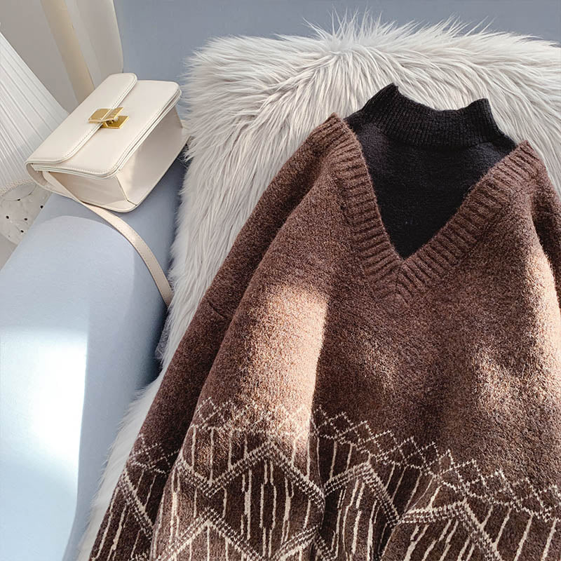 Fake two high necked sweaters and foreign style tops  4937