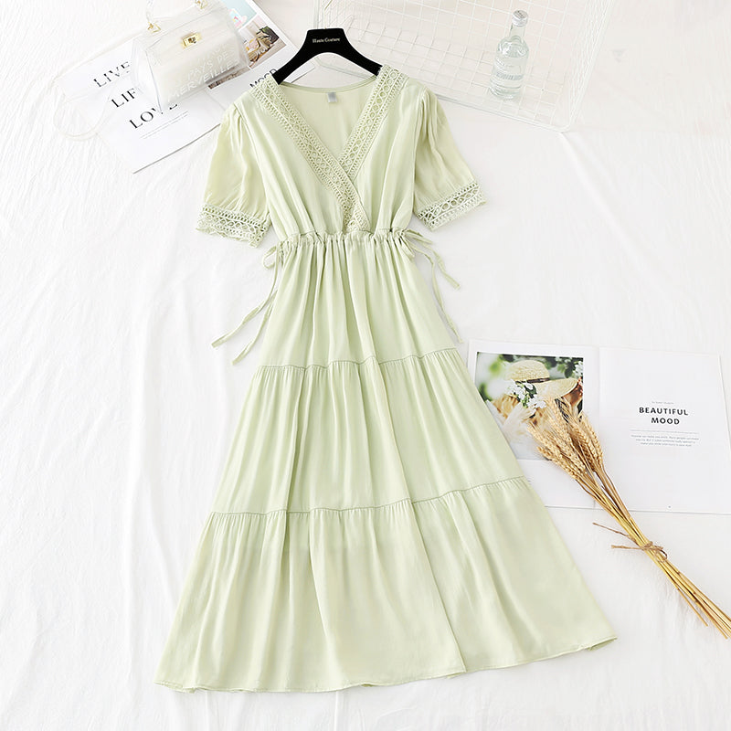 La nouvelle taille rétro française montre un tempérament mince, une jupe longue féerique 4610