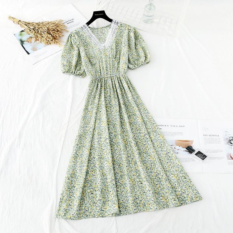 New chiffon skirt temperament gentle wind French slim skirt  4659