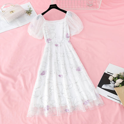 New mesh embroidery temperament goddess style small long skirt  4694