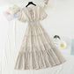 Gentle wind floral dress sweet fairy skirt bubble sleeve A-line skirt  4894