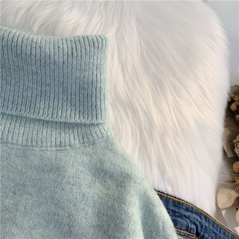 Sweater female high neck loose lazy wind  4920