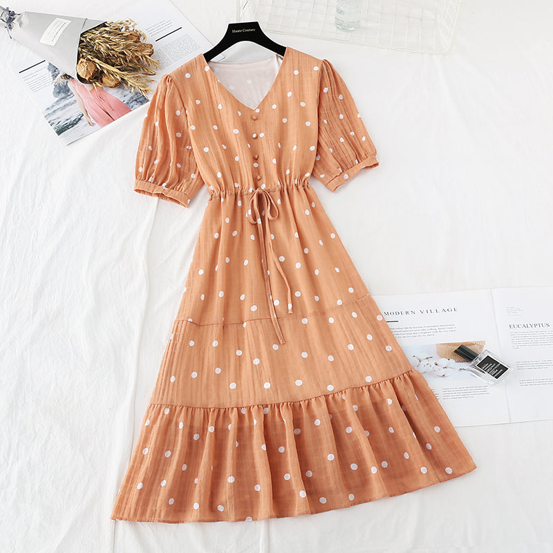 New French Vintage chiffon skirt fairy super xiansen slim dress  4682