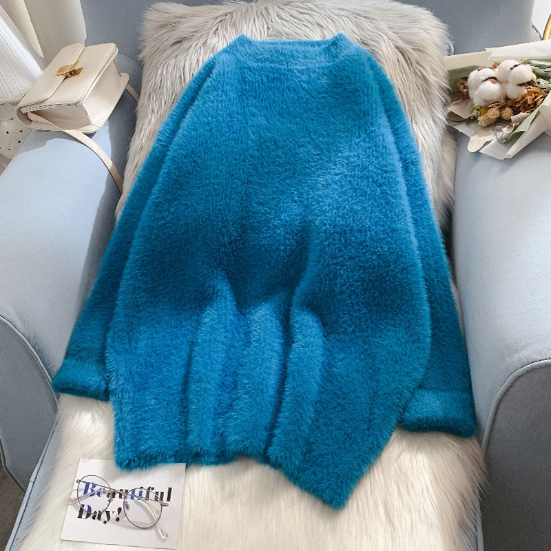 Pull doux et ciré en imitation vison pour femme 4917