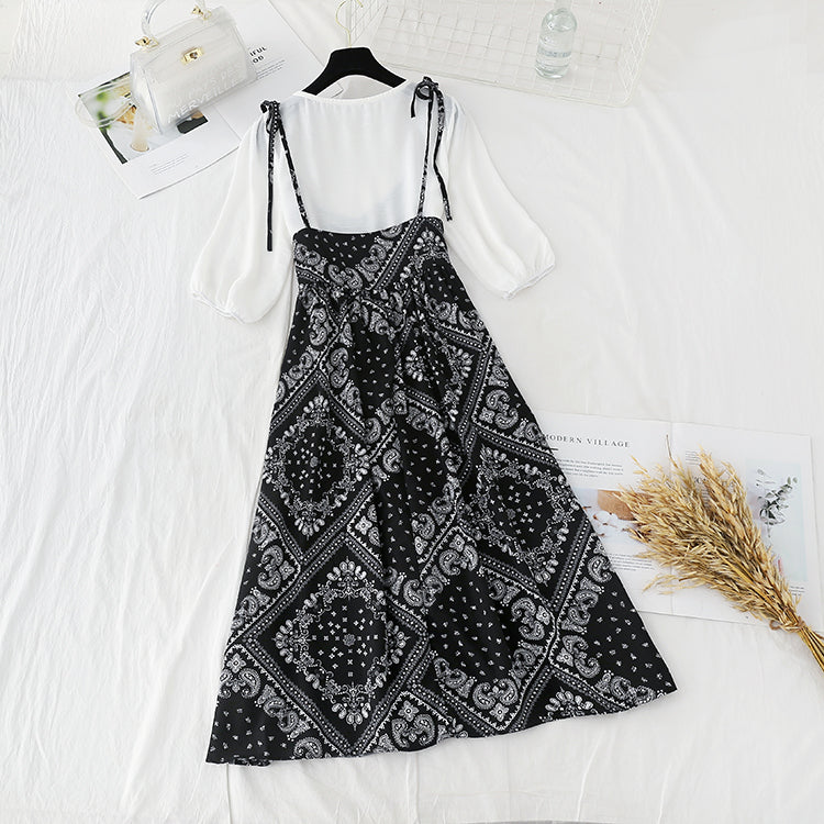 New national style suspender skirt chiffon shirt two piece suit  4692