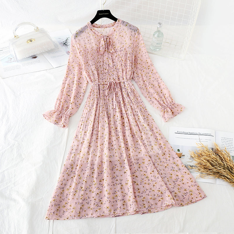 The new French Vintage Floral Chiffon Skirt is slim at the waist  4841