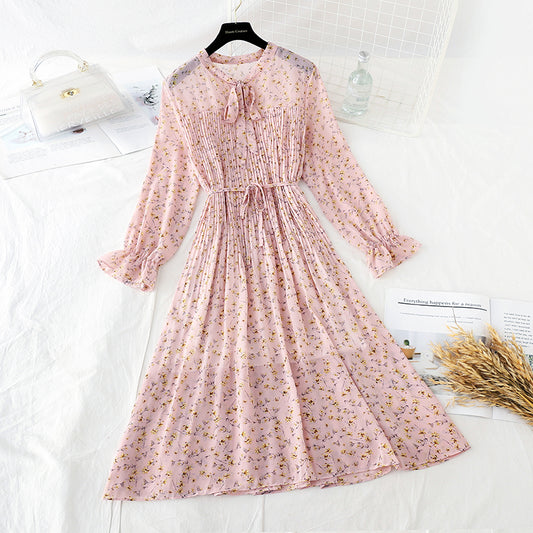 The new French Vintage Floral Chiffon Skirt is slim at the waist  4841