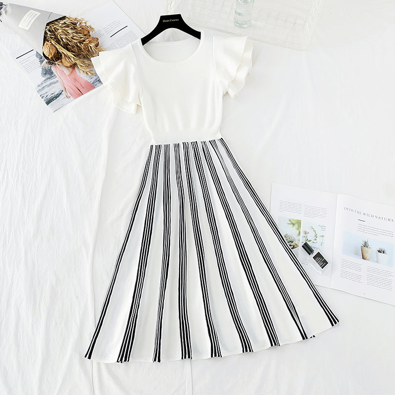 Ice silk thin knitted dress small fragrance temperament goddess style  4678