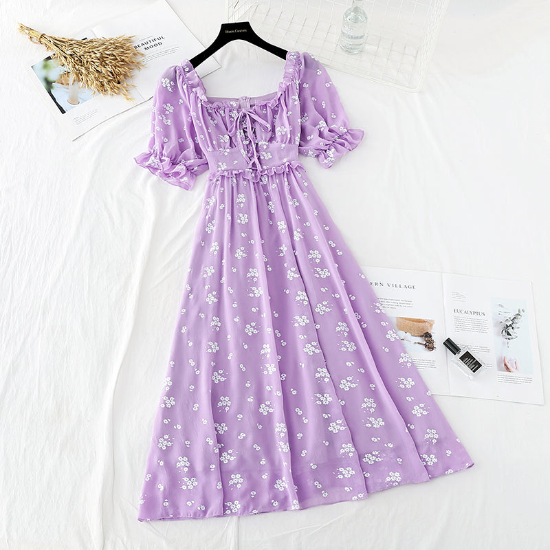 French dress with straight shoulder and slim waist  4653