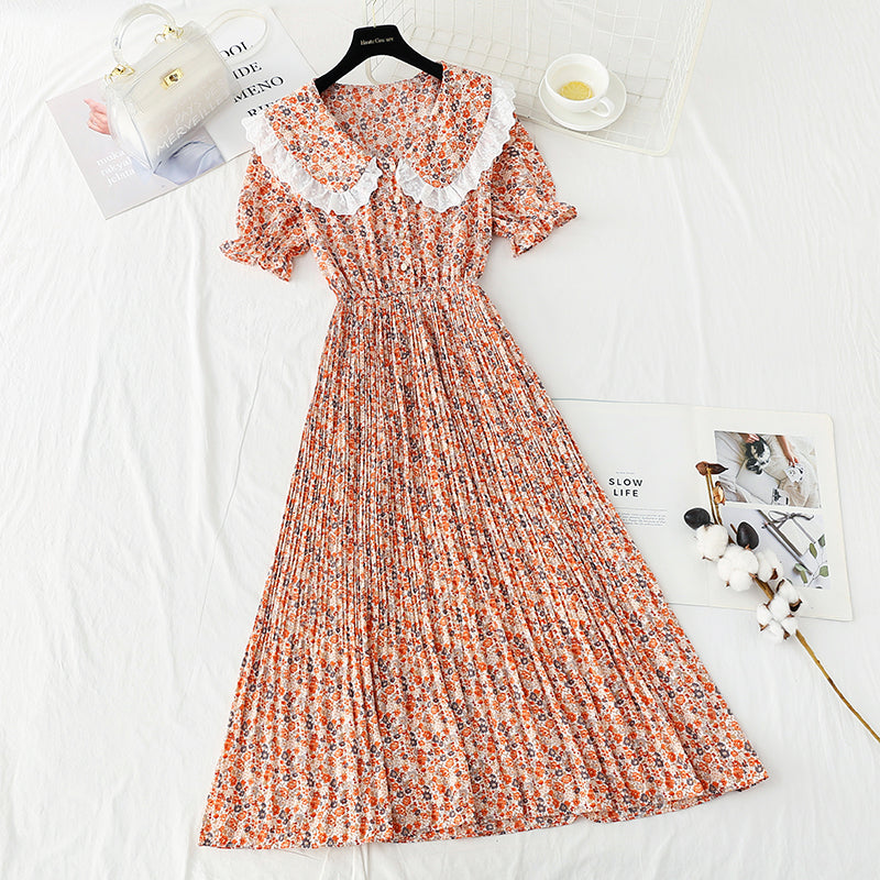 Chiffon floral skirt temperament gentle wind tea break Platycodon skirt  4901