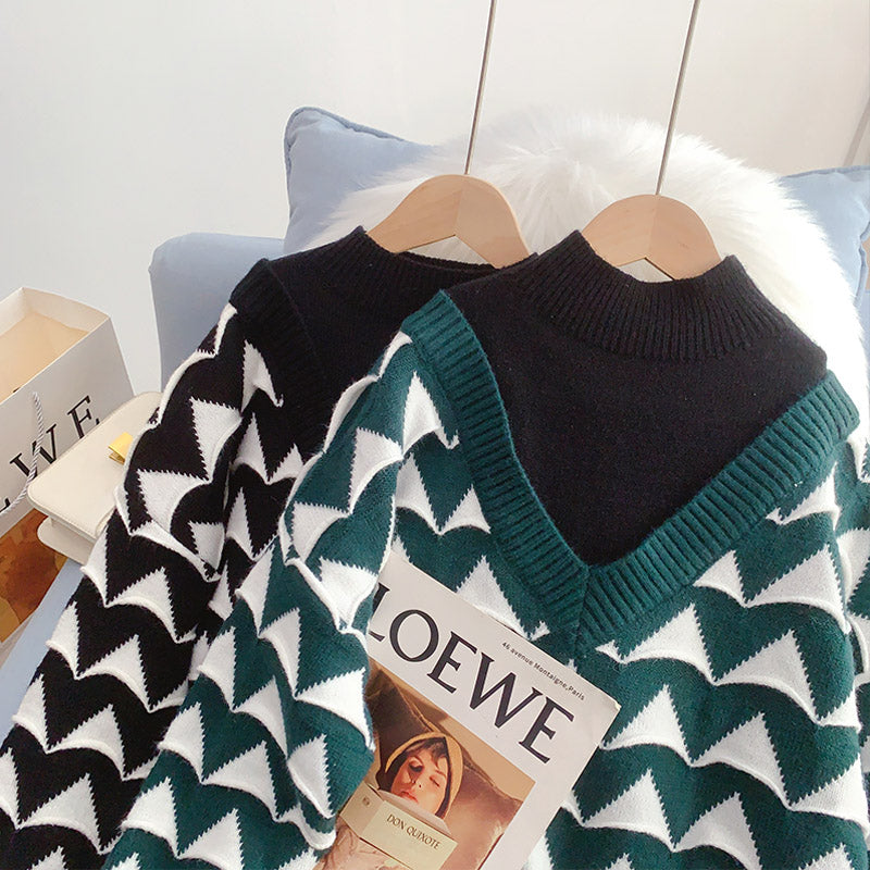 Pullover mit halbem Stehkragen für Damen, kleiner Mann, gefälschter zweiteiliger Designsinn 4936