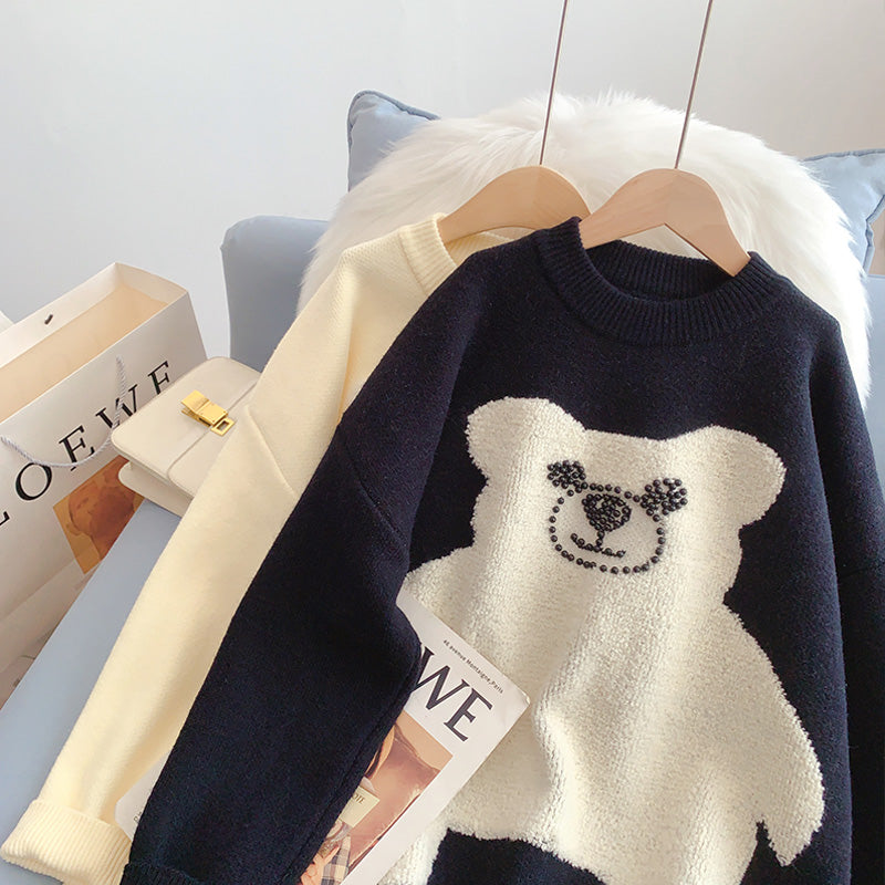 Pink cute bear sweater women's sweet sweater top  4930