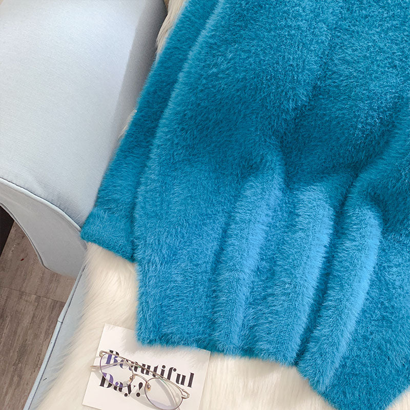 Pull doux et ciré en imitation vison pour femme 4917