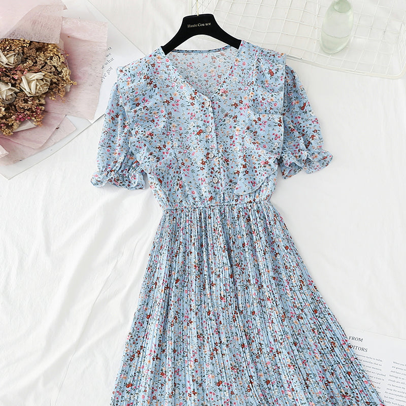 Small fresh sweet floral dress French temperament small skirt  4882