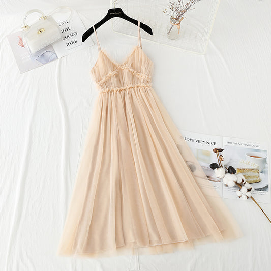 Französisch süßes Mesh-Kleid Temperament kleiner schwarzer Rock mit geschlossener Taille 4423